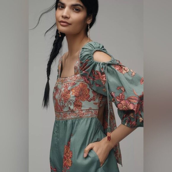 NWT Farm‎ Rio x Anthropologie Puff-Sleeve Square-Neck Romper XS - Picture 3 of 9